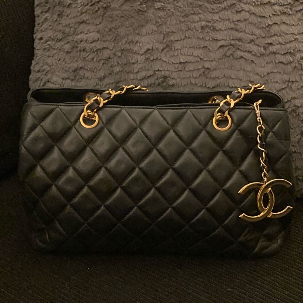 Authentic Chanel CC Charm Quilted Lambskin Tote
